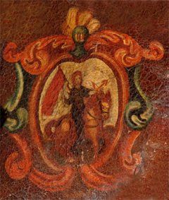 Stemma della famiglia Satta nella tela Vergine con Bambino tra S. Sebastiano e S. Francesco dAssisi, della chiesa dei SS. Cosma e Damiano ad Ozieri